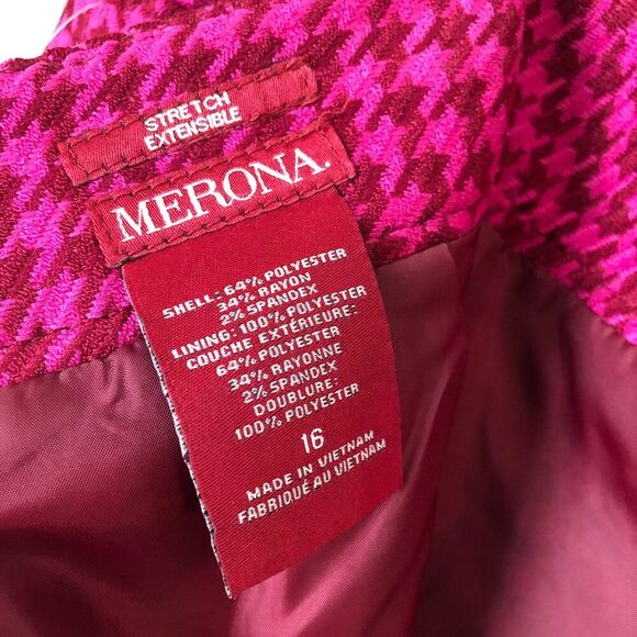 Merona Womens Pencil Skirt Plus Size 16 Pink Burgundy Houndstooth Plaid Fabric - Picture 5 of 10